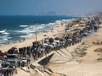 Displaced Palestinians, fleeing northern Gaza due to an Israeli military operation.