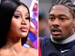 Cardi B appears at the MTV Video Music Awards in Newark, N.J. on Sept. 12, 2023,, left, and New England Patriots wide receiver Stefon Diggs appears at an NFL football game in Foxborough, Mass., on ept. 7, 2025. (AP Photo)
