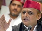 Samajwadi Party president Akhilesh Yadav at a press conference in Lucknow on Wednesday. (PTI Photo)
