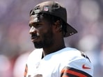 Quarterback Shedeur Sanders #12 of the Cleveland Browns looks on during the Browns and Baltimore Ravens game.