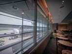 An airport lounge. An airport lounge.