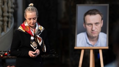 Before Navalny was buried, his wife Yulia Navalnaya said his allies "were able to obtain and securely transfer biological samples of Alexei abroad". (AP) Before Navalny was buried, his wife Yulia Navalnaya said his allies "were able to obtain and securely transfer biological samples of Alexei abroad". (AP)