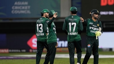 Pakistan players react after their loss in the Asia Cup cricket match against India. (AP) Pakistan players react after their loss in the Asia Cup cricket match against India. (AP)