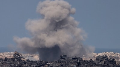 This picture taken from a position at Israel's border with the Gaza Strip shows smoke billowing amid Israeli bombardment of the besieged Palestinian territory on September 16, 2025. (Menahem Kahana/AFP) This picture taken from a position at Israel's border with the Gaza Strip shows smoke billowing amid Israeli bombardment of the besieged Palestinian territory on September 16, 2025. (Menahem Kahana/AFP)