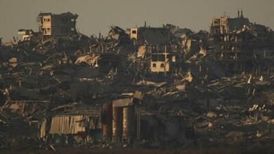 Buildings that were destroyed during the Israeli ground and air operations stand in the northern Gaza Strip during the sunset as seen from southern Israel, Tuesday, Sept. 16, 2025. (Leo Correa/AP) Buildings that were destroyed during the Israeli ground and air operations stand in the northern Gaza Strip during the sunset as seen from southern Israel, Tuesday, Sept. 16, 2025. (Leo Correa/AP)