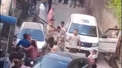 Locals purportedly filmed the incident as the police team was attacked in the middle of a street. Locals purportedly filmed the incident as the police team was attacked in the middle of a street.