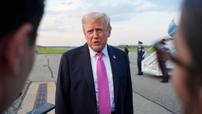 President Donald Trump speaks with reporters before boarding Air Force One at Morristown Airport, Sunday, Sept. 14, 2025, in Morristown, N.J. (AP Photo/Alex Brandon) (AP) President Donald Trump speaks with reporters before boarding Air Force One at Morristown Airport, Sunday, Sept. 14, 2025, in Morristown, N.J. (AP Photo/Alex Brandon) (AP)