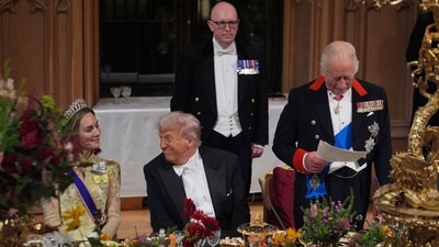 Donald Trump, wife Melania, and Trump's daughter, Tiffany, from ex-wife Marla Maples attended the state banquet. (AP) Donald Trump, wife Melania, and Trump's daughter, Tiffany, from ex-wife Marla Maples attended the state banquet. (AP)