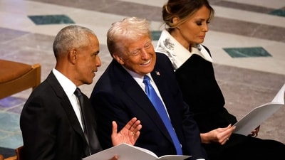 Obama stated that condemning political violence and paying respect to those who have been harmed "doesn't mean we can't have a debate about the ideas" that were being propagated. (Getty Images via AFP) Obama stated that condemning political violence and paying respect to those who have been harmed "doesn't mean we can't have a debate about the ideas" that were being propagated. (Getty Images via AFP)