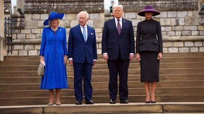 President Donald Trump and First Lady Melania Trump participate in a Windsor Castle East Lawn Ceremony with King Charles and Her Majesty Queen Camilla of the United Kingdom of Great Britain, Wednesday, Sept, 17, 2025.  Doug Mills/The New York Times/Pool via REUTERS (via REUTERS)