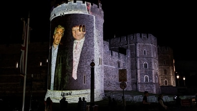 An image of U.S. President Donald Trump alongside disgraced financier Jeffrey Epstein was projected on Windsor castle on Tuesday (Reuters)
