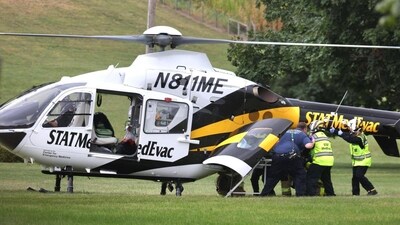 A police officer is loaded into a Medevac helicopter after a shooting incident in York County's North Codorus Township (via REUTERS)