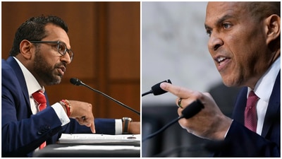 FBI chief Kash Patel and democrat senator Cory Booker engaged in a heated exchange during the hearing. (AFP/AP) FBI chief Kash Patel and democrat senator Cory Booker engaged in a heated exchange during the hearing. (AFP/AP)