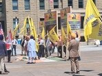 A protest by pro-Khalistan elements in Calgary against Prime Minister Narendra Modi’s visit to the G7 leaders’ summit in June, gained scant traction as their influence wanes in Canada. (Credit: HT Photo) A protest by pro-Khalistan elements in Calgary against Prime Minister Narendra Modi’s visit to the G7 leaders’ summit in June, gained scant traction as their influence wanes in Canada. (Credit: HT Photo)