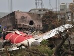 Wreckage of an Air India aircraft, bound for London's Gatwick Airport, which crashed during take-off from an airport in Ahmedabad