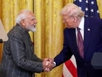 Indian Prime Minister Narendra Modi (left) and US President Donald Trump shake hands as they attend a joint press conference at the White House in Washington, D.C., U.S., on February 13, 2025. (REUTERS)