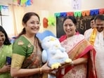 Union Minister for Women and Child Development Annapurna Devi and Delhi CM Rekha Gupta inaugurate 502 Anganwadi-cum-Creche Centres in New Delhi on Thursday. (HT PHOTO) Union Minister for Women and Child Development Annapurna Devi and Delhi CM Rekha Gupta inaugurate 502 Anganwadi-cum-Creche Centres in New Delhi on Thursday. (HT PHOTO)