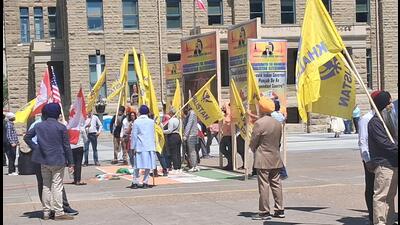 A protest by pro-Khalistan elements in Calgary against Prime Minister Narendra Modi’s visit to the G7 leaders’ summit in June, gained scant traction as their influence wanes in Canada. (Credit: HT Photo) A protest by pro-Khalistan elements in Calgary against Prime Minister Narendra Modi’s visit to the G7 leaders’ summit in June, gained scant traction as their influence wanes in Canada. (Credit: HT Photo)
