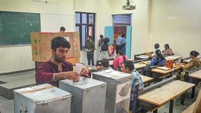 A student casts his vote at Ramjas College. (Sanchit Khanna/HT Photo) A student casts his vote at Ramjas College. (Sanchit Khanna/HT Photo)