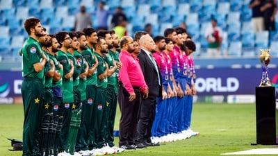 Pakistan and United Arab Emirates players stand for the National anthem before their match in the Asia Cup 2025 (Surjeet Yadav) Pakistan and United Arab Emirates players stand for the National anthem before their match in the Asia Cup 2025 (Surjeet Yadav)