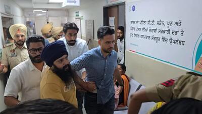 Accused Sandeep Singh (centre) being brought for his medical examination to the civil hospital in Sangrur on Thursday. (HT Photo)