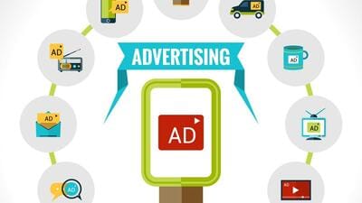 Advertising concept with outdoor billboard with ad and marketing icons set vector illustration Advertising concept with outdoor billboard with ad and marketing icons set vector illustration