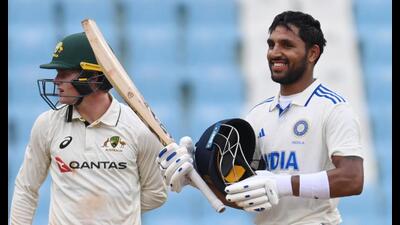 Dhruv Jurel finished the day with an unbeaten 113 off 132 balls with the help of 10 boundaries and four sixes. (Deepak Gupta/HT) Dhruv Jurel finished the day with an unbeaten 113 off 132 balls with the help of 10 boundaries and four sixes. (Deepak Gupta/HT)