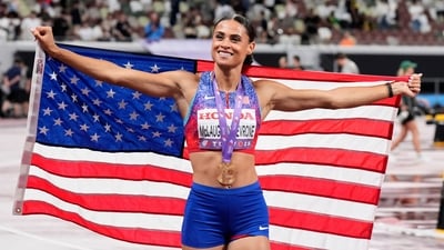 United States' Sydney McLaughlin-Levrone reacts after winning the gold medal in the women's 400 meters final at the World Athletics Championships in Tokyo, Thursday, Sept. 18, 2025. (AP Photo/Hiro Komae) (AP) United States' Sydney McLaughlin-Levrone reacts after winning the gold medal in the women's 400 meters final at the World Athletics Championships in Tokyo, Thursday, Sept. 18, 2025. (AP Photo/Hiro Komae) (AP)