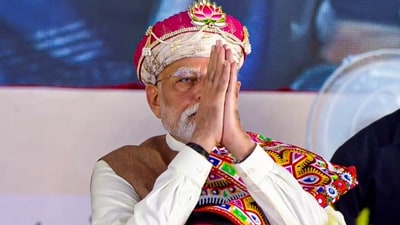 Prime Minister Narendra Modi at the foundation stone laying ceremony of the PM MITRA Park and inauguration of various campaigns, in Dhar, Madhya Pradesh. (@NarendraModi via PTI Photo) Prime Minister Narendra Modi at the foundation stone laying ceremony of the PM MITRA Park and inauguration of various campaigns, in Dhar, Madhya Pradesh. (@NarendraModi via PTI Photo)