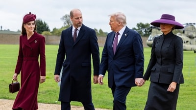 President Donald Trump and first lady Melania Trump are welcomed by Britain's Prince William and Kate, the Princess of Wales, on the Windsor Castle estate, in Windsor, England, Wednesday, Sept. 17, 2025. (Ian Vogler/Pool Photo via AP) (AP) President Donald Trump and first lady Melania Trump are welcomed by Britain's Prince William and Kate, the Princess of Wales, on the Windsor Castle estate, in Windsor, England, Wednesday, Sept. 17, 2025. (Ian Vogler/Pool Photo via AP) (AP)