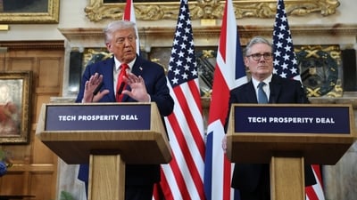 US President Donald Trump, left, and Keir Starmer, UK prime minister, during a news conference at Chequers, near Aylesbury, UK, on Thursday, Sept. 18, 2025. (Bloomberg) US President Donald Trump, left, and Keir Starmer, UK prime minister, during a news conference at Chequers, near Aylesbury, UK, on Thursday, Sept. 18, 2025. (Bloomberg)
