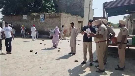 Investigation underway at Raike Kalan in Bathinda district after a police team came under a mob attack on Wednesday. (Sanjeev Kumar/HT)