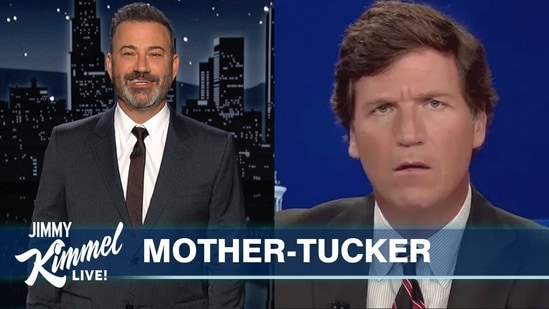 Jimmy Kimmel celebrates Tucker Carlson losing job in resurfaced video. (YouTube/Jimmy Kimmel Live)