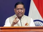 MEA spokesperson Randhir Jaiswal speaks during a media briefing