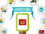 Advertising concept with outdoor billboard with ad and marketing icons set vector illustration Advertising concept with outdoor billboard with ad and marketing icons set vector illustration
