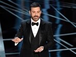 Host Jimmy Kimmel speaks at the Oscars in Los Angeles 