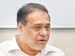 Mumbai, India. Sep 17, 2025: Amit Satam, Mumbai BJP president, poses for an interview with Hindustan Times in Mumbai. Mumbai, India. Sep 17, 2025. (Photo by Raju Shinde/HT Phot (Raju Shinde)