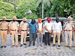 The accused in police custody in Ludhiana on Friday. (HT Photo) The accused in police custody in Ludhiana on Friday. (HT Photo)