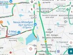 Screenshots from Google Maps that starkly contrasted Bengaluru east and west. Screenshots from Google Maps that starkly contrasted Bengaluru east and west.