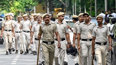 Delhi Police conduct a march in New Delhi on Friday. (Picture for representation/ANI) Delhi Police conduct a march in New Delhi on Friday. (Picture for representation/ANI)