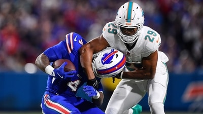 Miami Dolphins free safety Minkah Fitzpatrick (29) tackles Buffalo Bills running back James Cook (4) (AP) Miami Dolphins free safety Minkah Fitzpatrick (29) tackles Buffalo Bills running back James Cook (4) (AP)