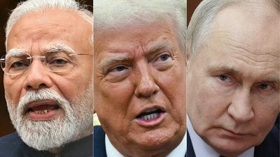 Prime Minister Narendra Modi (L), US President Donald Trump and Russia's President Vladimir Putin. Trump has doubled import duties on India from 25 to 50 per cent to punish New Delhi for buying oil from Russia. (AFP file) Prime Minister Narendra Modi (L), US President Donald Trump and Russia's President Vladimir Putin. Trump has doubled import duties on India from 25 to 50 per cent to punish New Delhi for buying oil from Russia. (AFP file)