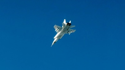 Image released by the Swedish Airforce shows a Russian MIG-31 fighter jet flying above the Baltic sea after violating Estonian air space. (AFP) Image released by the Swedish Airforce shows a Russian MIG-31 fighter jet flying above the Baltic sea after violating Estonian air space. (AFP)