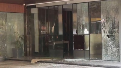Around 9.30 pm on Thursday, four to five masked gunmen entered the office building of MNR Buildmark and fired indiscriminately before escaping. (ANI) Around 9.30 pm on Thursday, four to five masked gunmen entered the office building of MNR Buildmark and fired indiscriminately before escaping. (ANI)