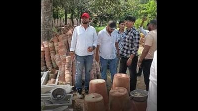 Students at the VC’s residence at MDU, Rohtak, on Friday. Two of them were held on trespassing charges. (HT Photo) Students at the VC’s residence at MDU, Rohtak, on Friday. Two of them were held on trespassing charges. (HT Photo)