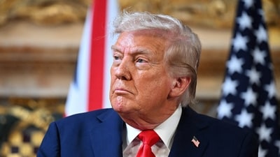 President Donald Trump attends a press conference with UK Prime Minister Keir Starmer (not pictured) (via REUTERS)