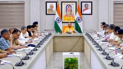 Uttar Pradesh chief minister Yogi Adityanath chairing a review meeting on Friday. (PTI PHOTO)