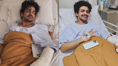 Vishal Pandey shares pictures from hospital after being injured during shoot. Vishal Pandey shares pictures from hospital after being injured during shoot.