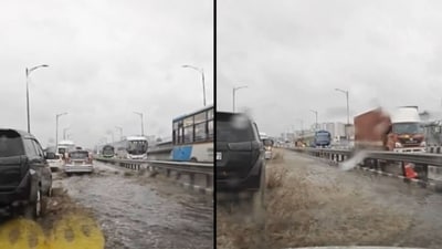 The Bengaluru Traffic Police have issued multiple advisories for commuters facing waterlogging and slow-moving traffic. (X/@Vivek_Ganesan) The Bengaluru Traffic Police have issued multiple advisories for commuters facing waterlogging and slow-moving traffic. (X/@Vivek_Ganesan)