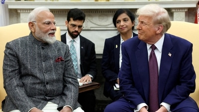 US President Donald Trump meets with Prime Minister Narendra Modi at the White House in Washington in February (REUTERS)